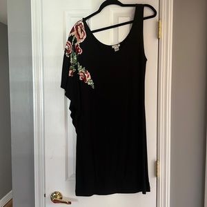 Black dress with sequin detail on shoulder